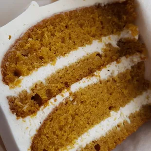 Pumpkin cake with maple cream cheese frosting.