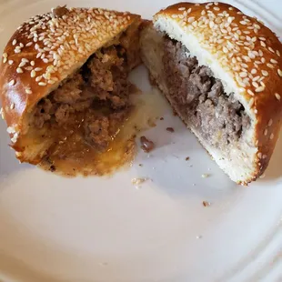 Inside the Beef and Cheddar Polish Roll