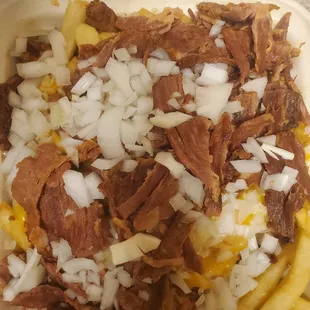 Pastrami with cheese and  onions. Super good! I would definitely order again!