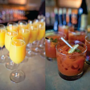 Mimosas &amp; Bloody Marys were the perfect bride &amp; groom drinks for this brunch loving couple&apos;s wedding reception!