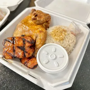 1/2 Fried Chicken w/2 Longanisa &amp; Rice ($14.50)