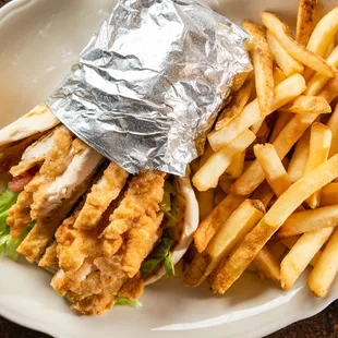 a chicken sandwich and french fries