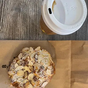 Drip coffee and almond croissant