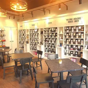 the inside of a tea shop