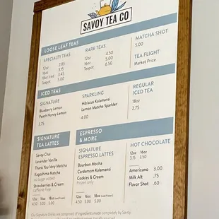 Drink menu