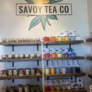 Back wall w teapots.