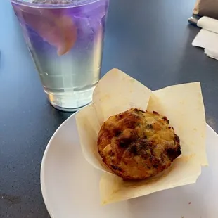 Quiche, blueberry lemon tea