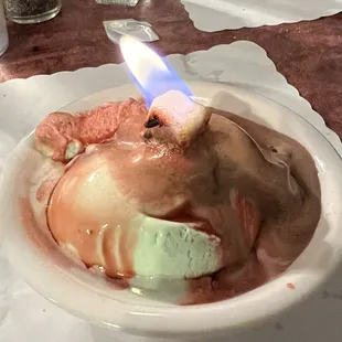 Spumoni, Ice Cream with Rum Sauce