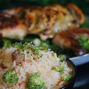 Wild rice served with honey glazed cornish hen