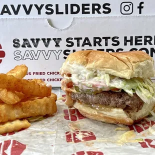 a hamburger and fries