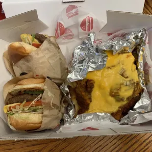 a cheeseburger and a burger