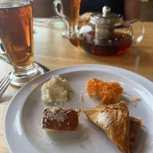 Semolina cake, rice pudding, knafeh, baklava