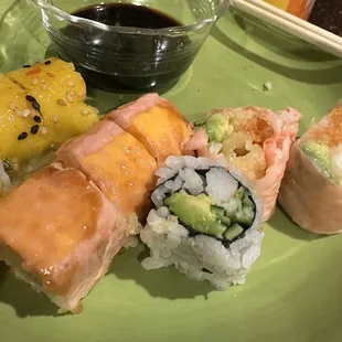 Lakeville Roll, Emperior Maki, Hot Lover Maki; and California roll.