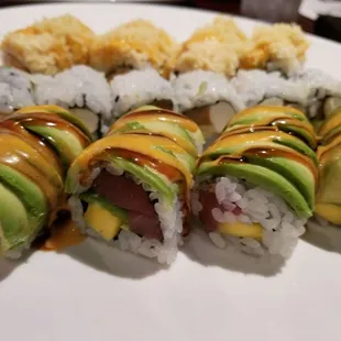 Mexican maki, Philadelphia roll, and Kyoto roll