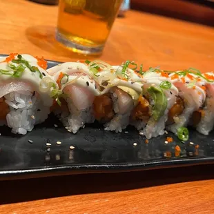a close up of a sushi roll