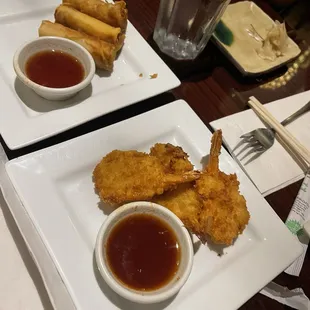 Coconut shrimp and 3 Piece Spring Rolls