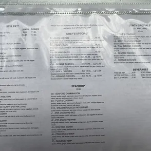 The foods listed here are just a small selection of a more complete multi page menu.