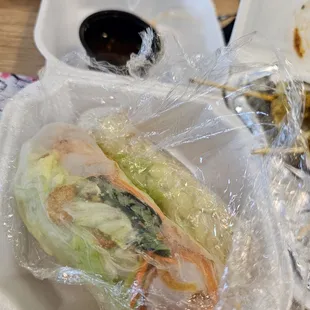 Shrimp roll (take out). A little sparse in size and loosely wrapped.