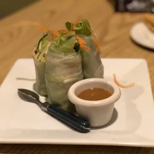 Veggie spring rolls with peanut sauce