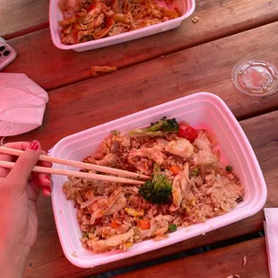 fried rice with added chicken