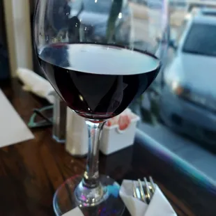 a glass of red wine