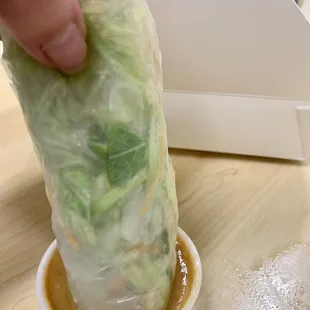 Tofu salad rolls with yummy peanut sauce