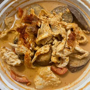 a bowl of chicken and vegetables