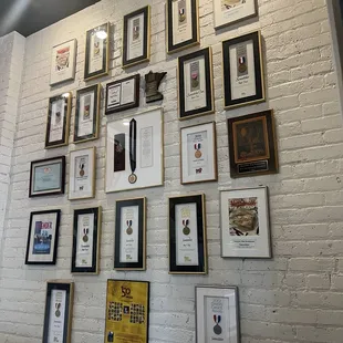 Restaurant awards wall