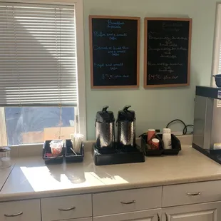 Specials and self serve coffee station