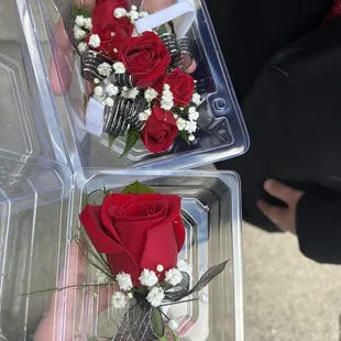Wrist corsage and boutonnière for prom