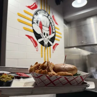 New Mexico burger and free chile fries