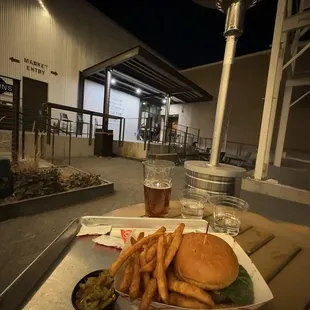 Outdoor seating with heat lamp