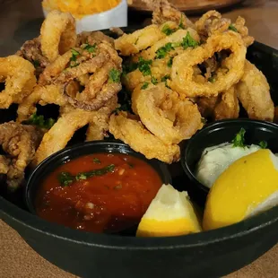 a bowl of deep fried squids