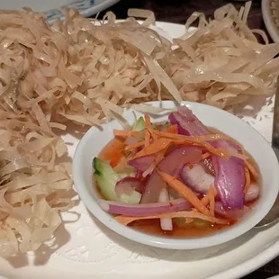 Prawn and chicken in vermicelli