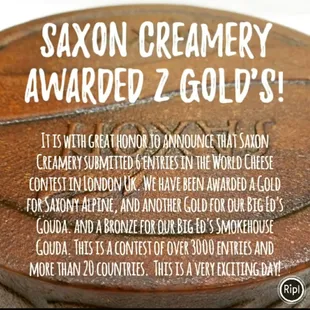 Honored!  #saxoncreamery #bigedsgouda  #saxonyalpine #worldcheeseawards #worldcheeseuk