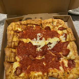 Pepperoni Detroit style pizza