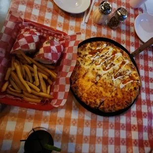 Pizza and veggie sandwich