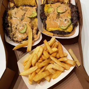 2x2 burgers and 1 order of fries