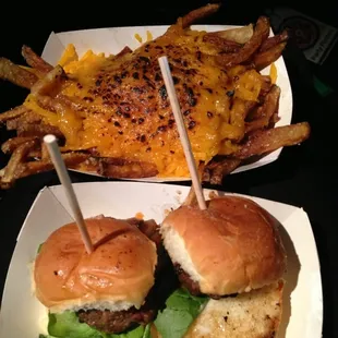 Amazing Sliders and Duck Fat Fries with Cheddar!!! So good.