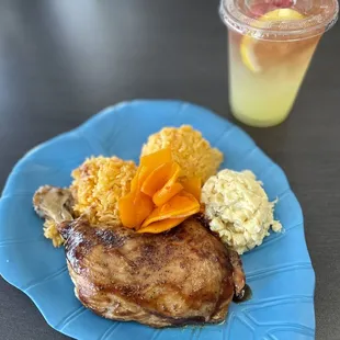 808 Mixed Plate...Fiesta rice, bbq chicken, mac salad &amp; papaya pickle.