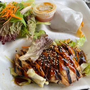 Part of B-Bento box. Teriyaki Chicken, Salad, and Tempura!