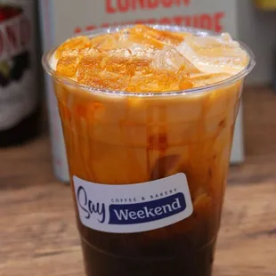 a cold drink in a plastic cup