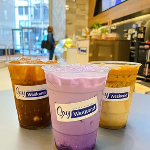 three drinks on a table