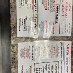 Menu on counter