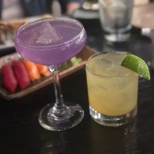 Margarita and fantastic purple drink