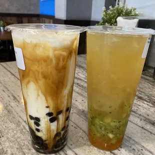 Tiger Caramel Boba and Kiwi Tea