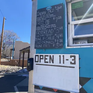 Menu and hours