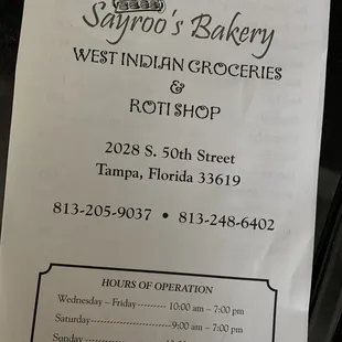 Menu / Hours