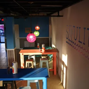 tables and chairs in a restaurant