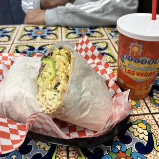 Pacman Burrito and horchata